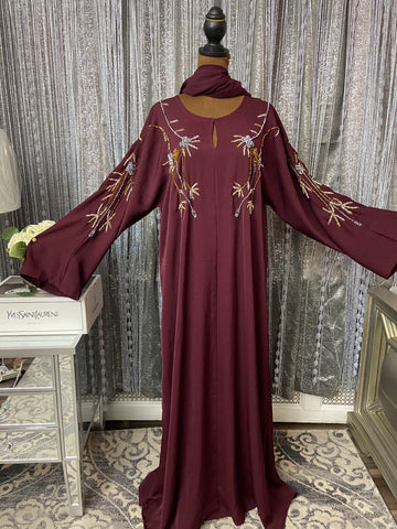 Burgundy Luxe Beaded Abaya