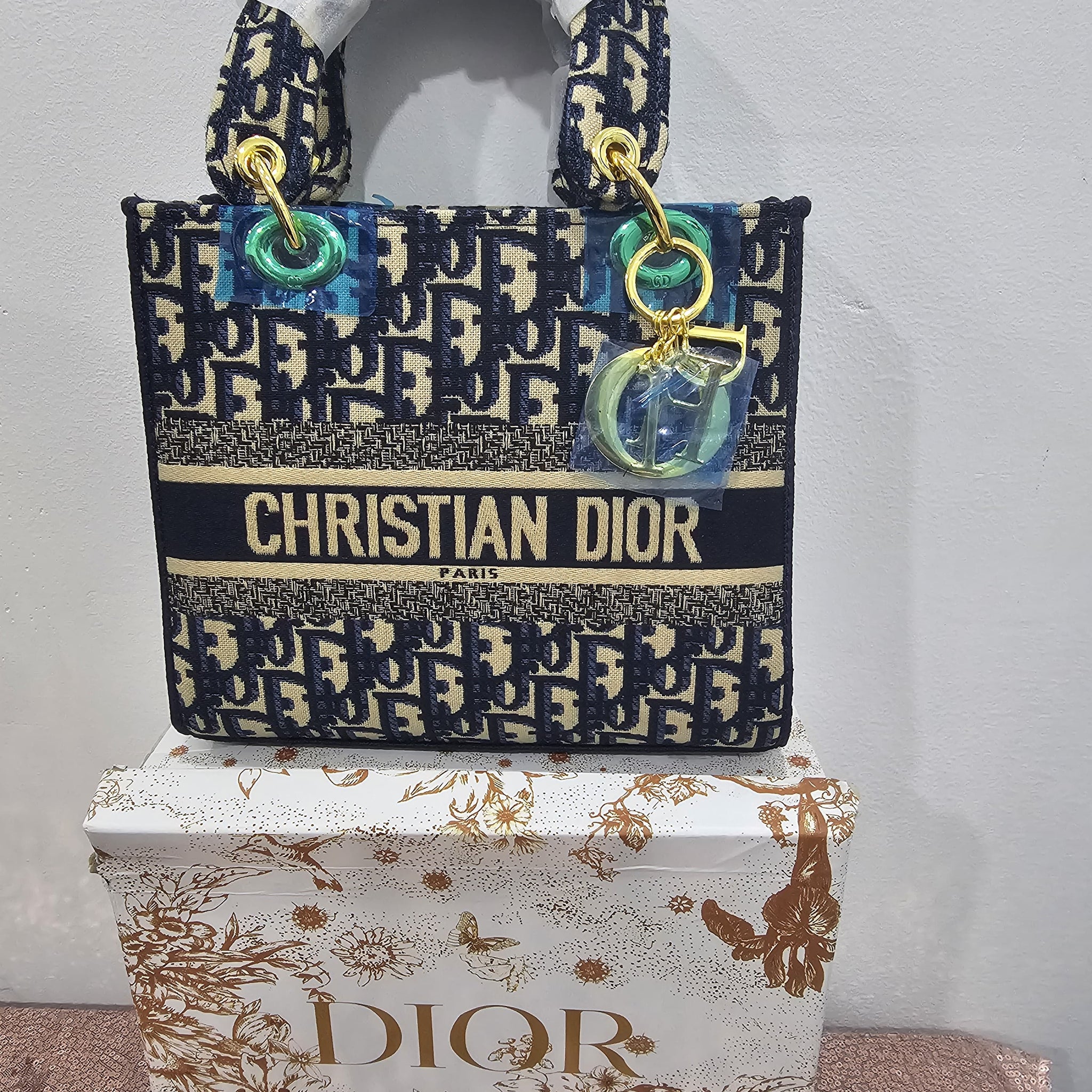 Designer Style Medium Tote Bag in Oblique Canvas with Signature Logo Band