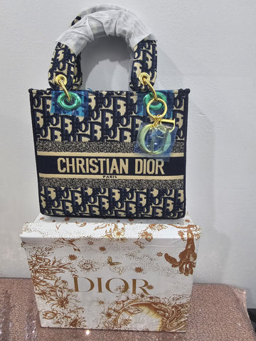 Designer Style Medium Tote Bag in Oblique Canvas with Signature Logo Band