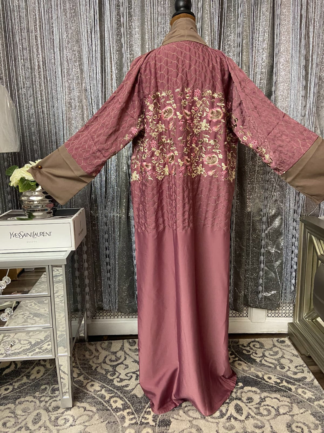 Blush & Taupe Luxe Embroidered Abaya