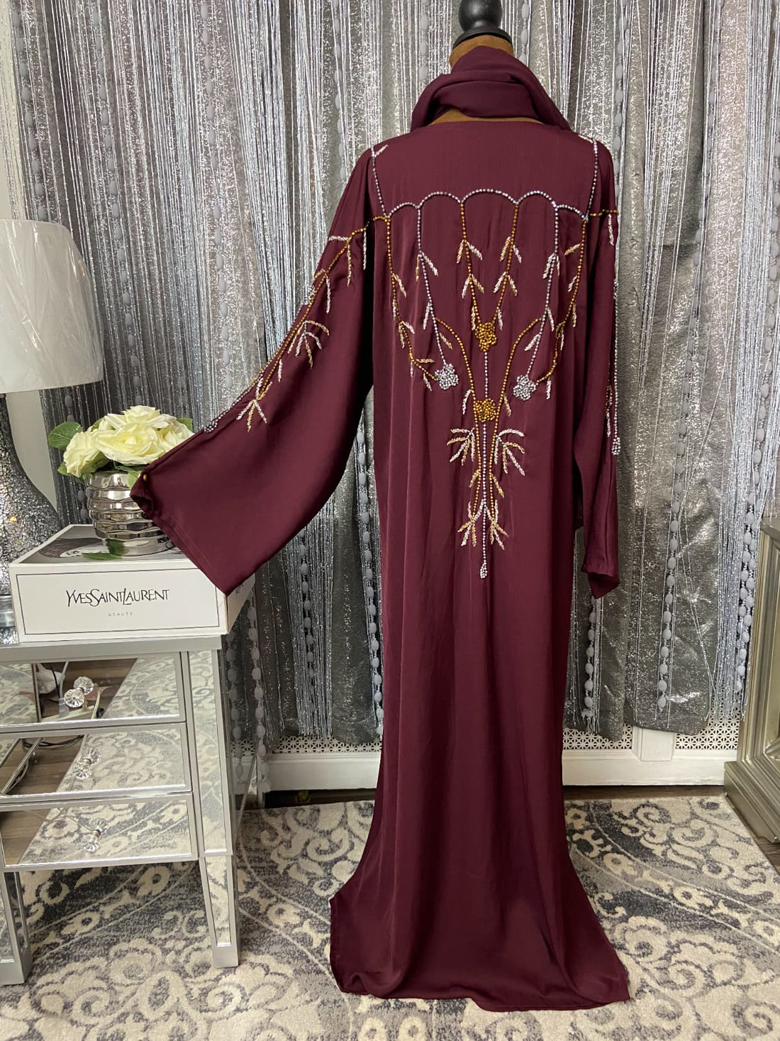 Burgundy Luxe Beaded Abaya