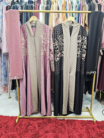 Embroidered Open Abaya Set for Women