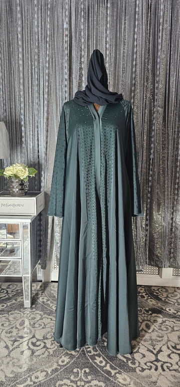 Luxury Gold-Embroidered Open Abaya Set for Women