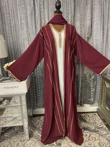 Luxury Gold-Embroidered Open Abaya Set for Women