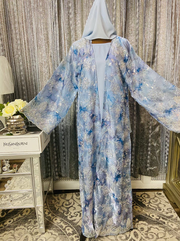 Azure Bloom Embroidered Lace Abaya