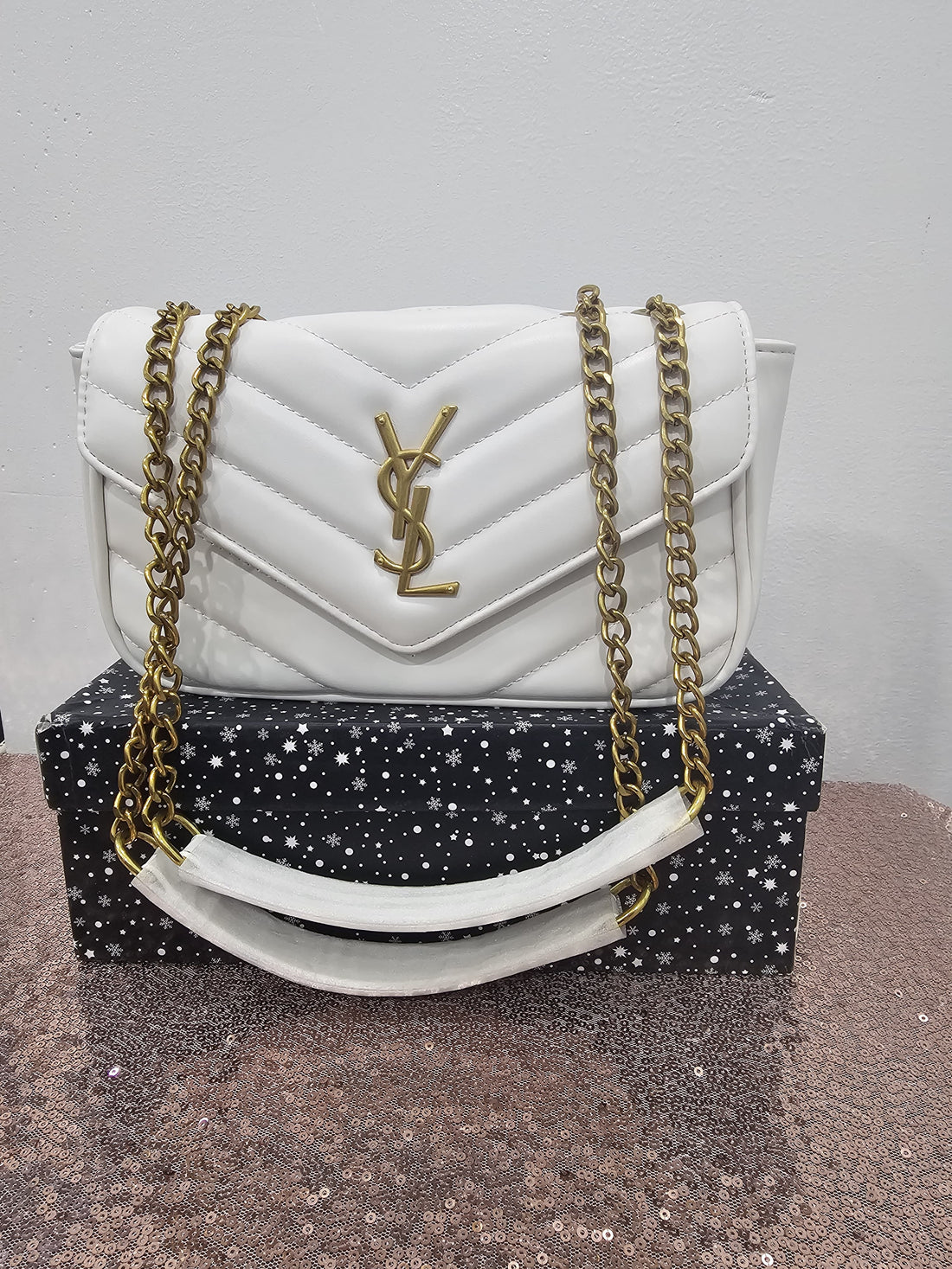 Quilted Shoulder Bag with YSL Monogram and Gold-Tone Chain