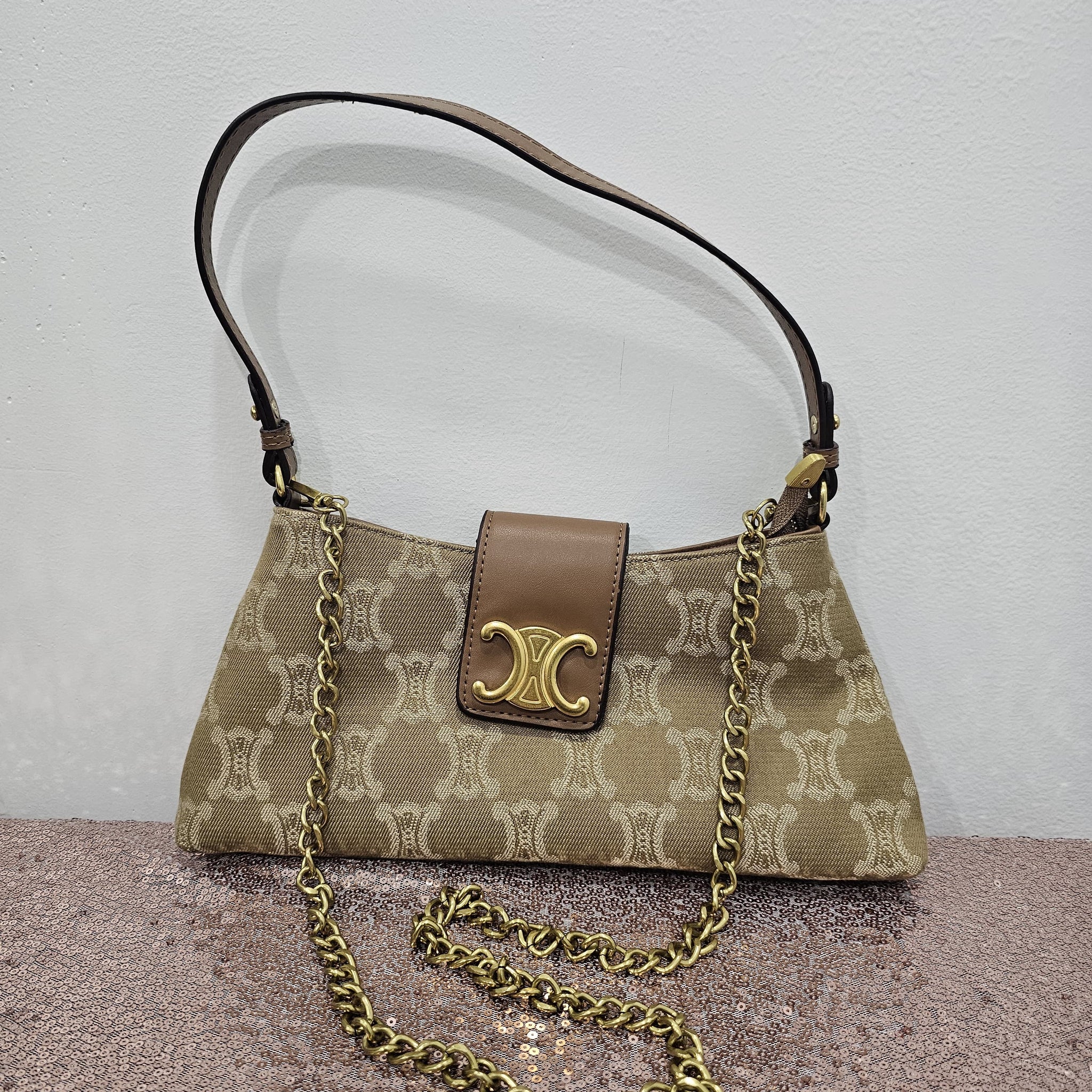 Chic Shoulder Bag in Triomphe Canvas with Triomphe Clasp & Chain Strap