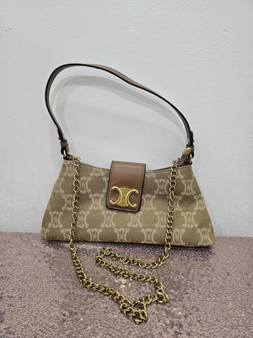 Chic Shoulder Bag in Triomphe Canvas with Triomphe Clasp & Chain Strap