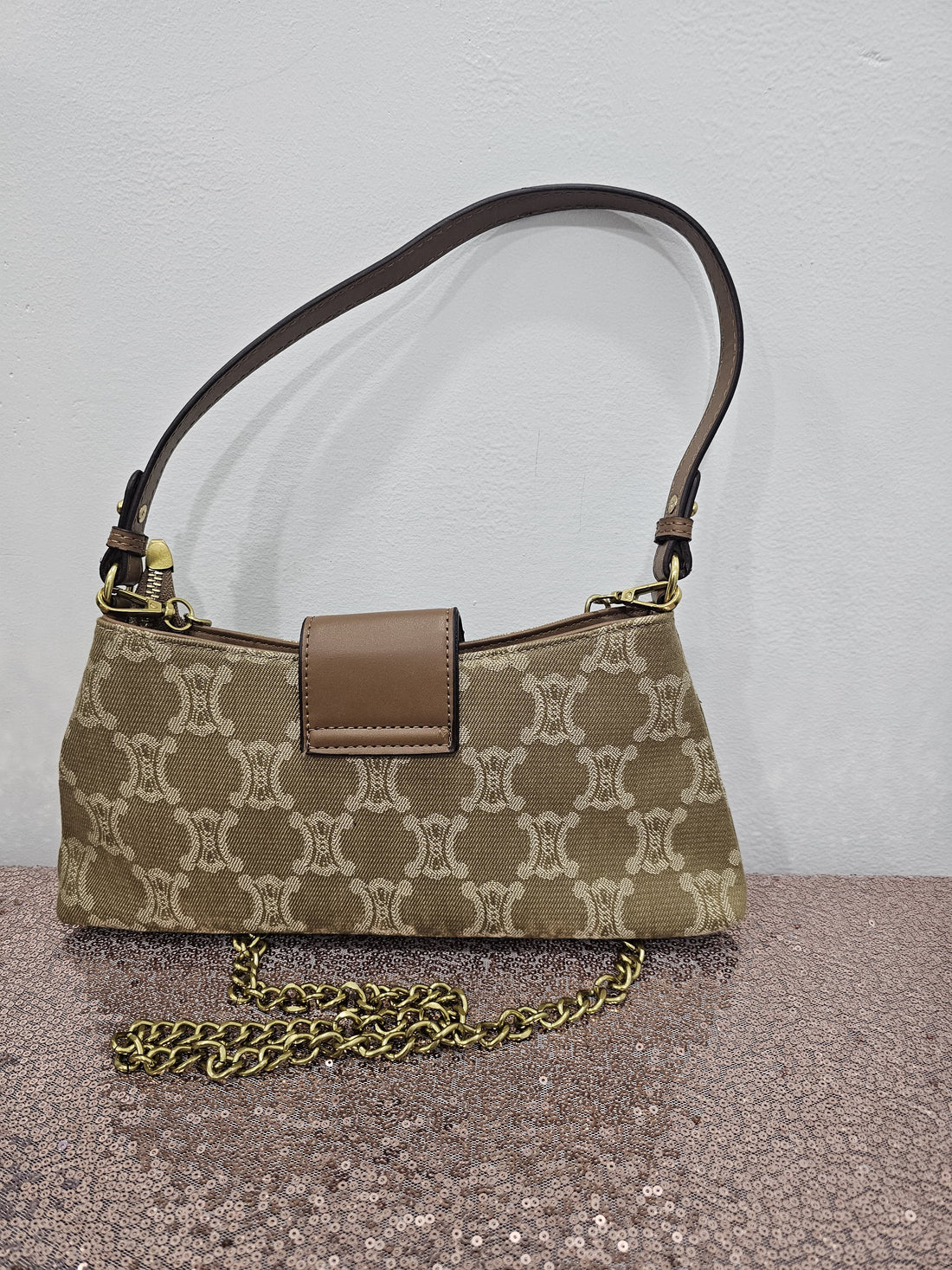 Chic Shoulder Bag in Triomphe Canvas with Triomphe Clasp & Chain Strap