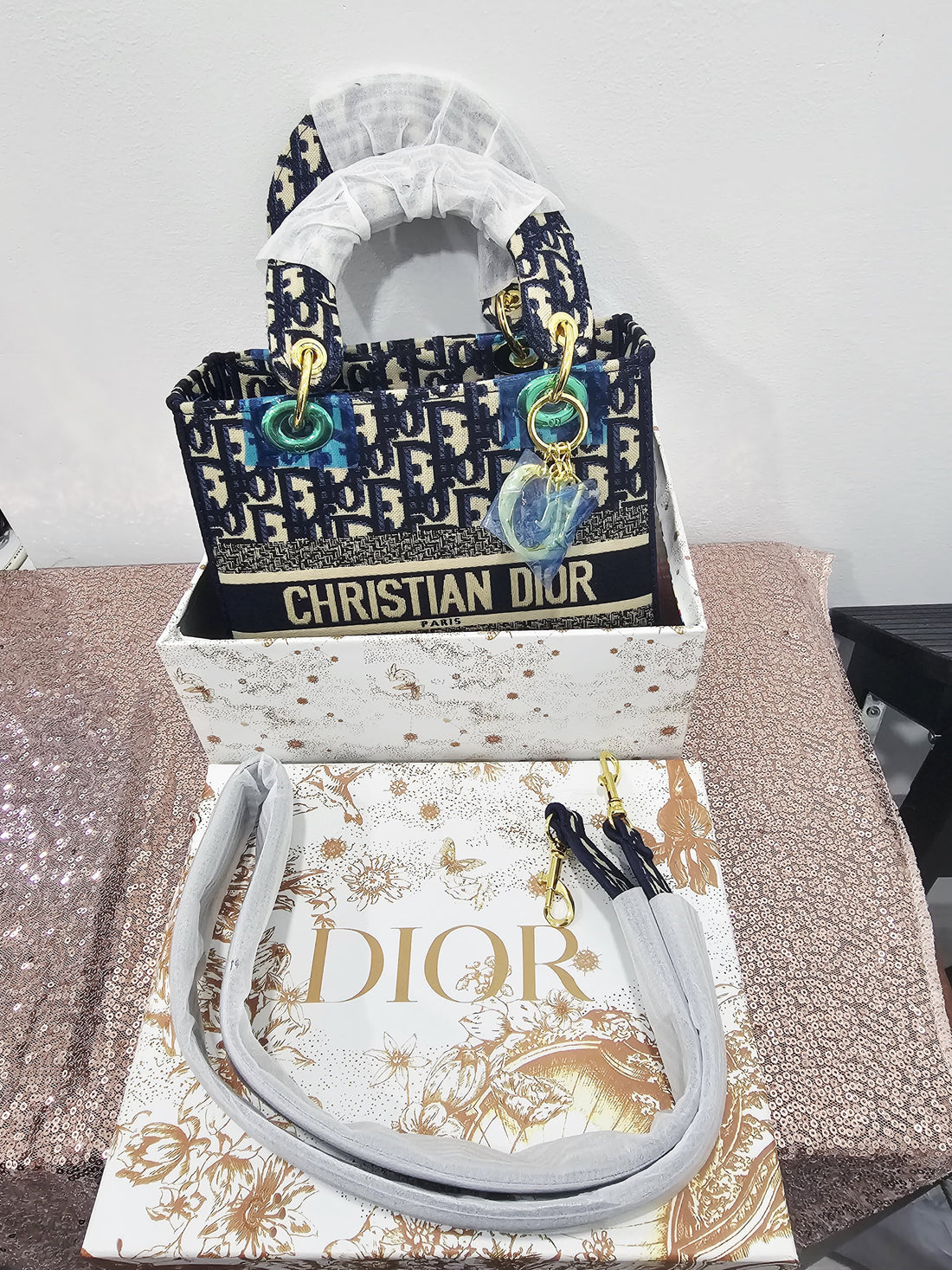 Designer Style Medium Tote Bag in Oblique Canvas with Signature Logo Band